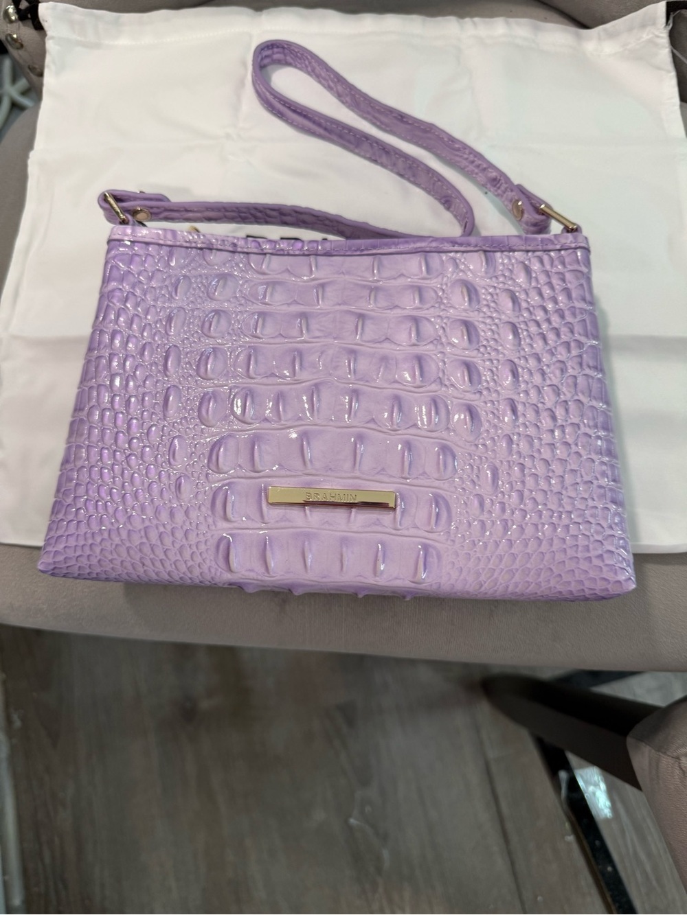 Brahmin Lavender Croc-Embossed Leather Crossbody